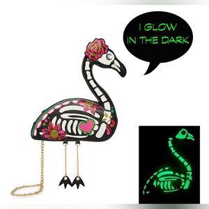 Betsey Johnson Black glow in the dark Flamingo skeleton Crossbody Bag